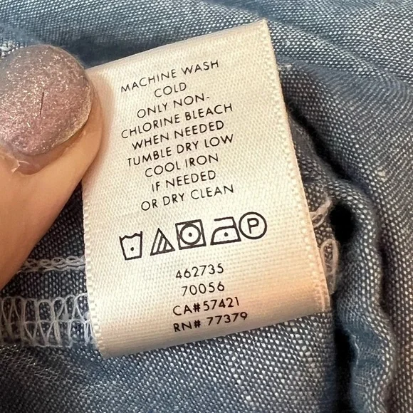 ANN TAYLOR Womens Linen Blend Tie Front Button Down Chambray Top Size XS - Picture 6 of 6